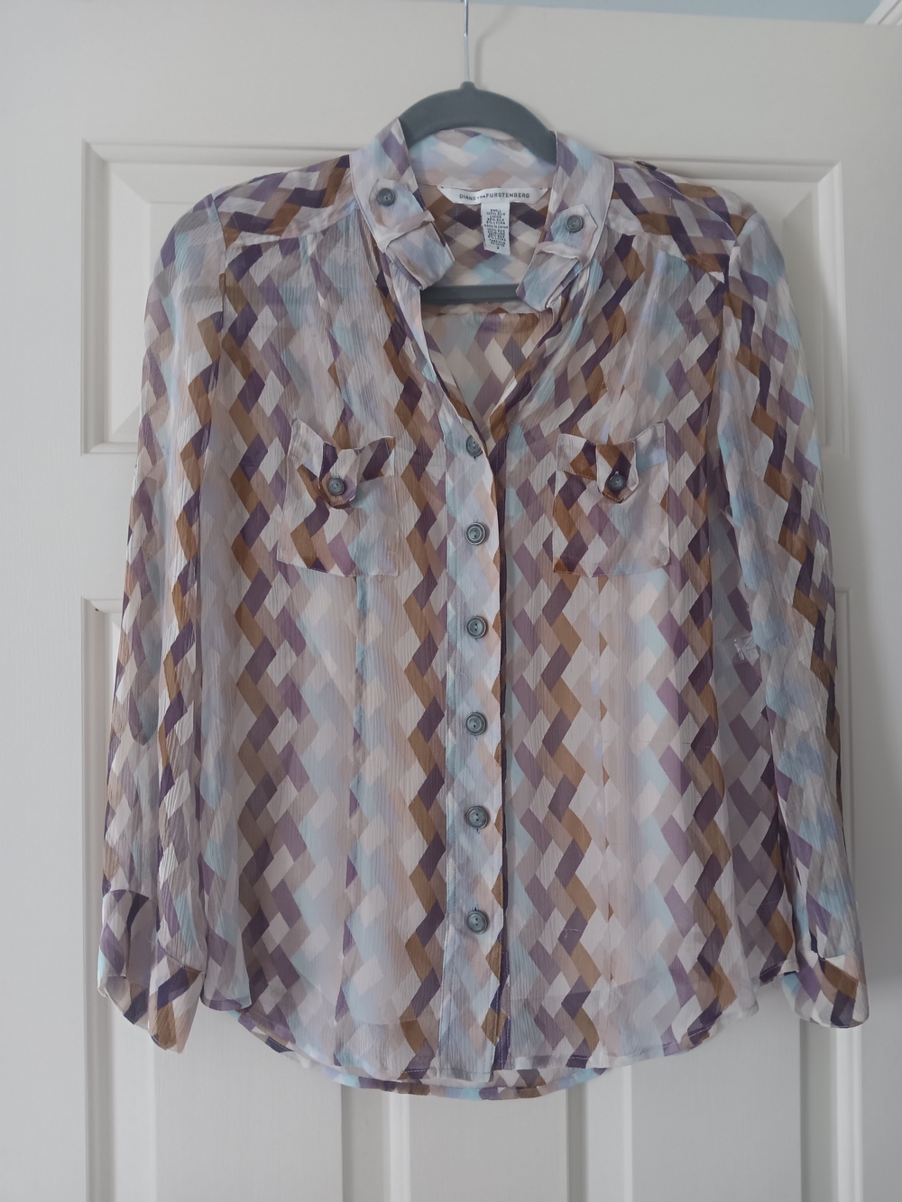 Diane von Furstenberg 100% Silk Geometric Print Blouse with Cami - Size 2